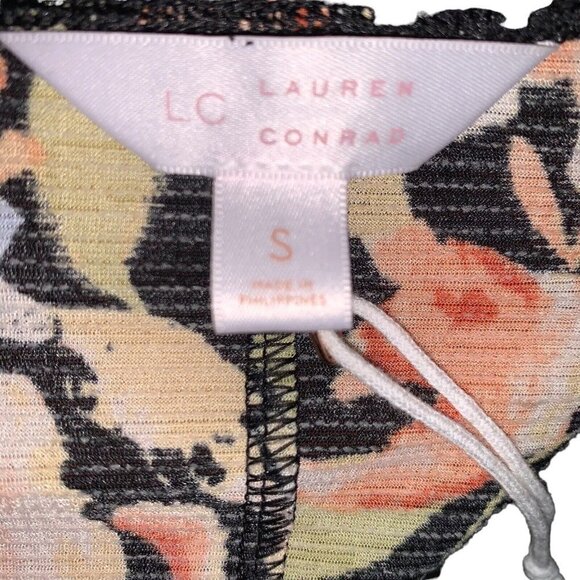 LC Lauren Conrad Women's S Small Open Shoulder Top Floral Ruffles Lightweight - Picture 5 of 5